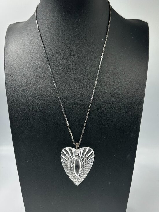 Waterford Jewelry - Vintage Waterford Glass Heart Necklace Sterling Silver Chain Chunky Statement